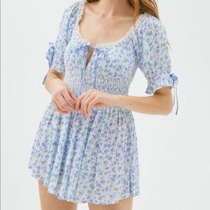 URBAN OUTFITTERS Laura Blue Floral Romper